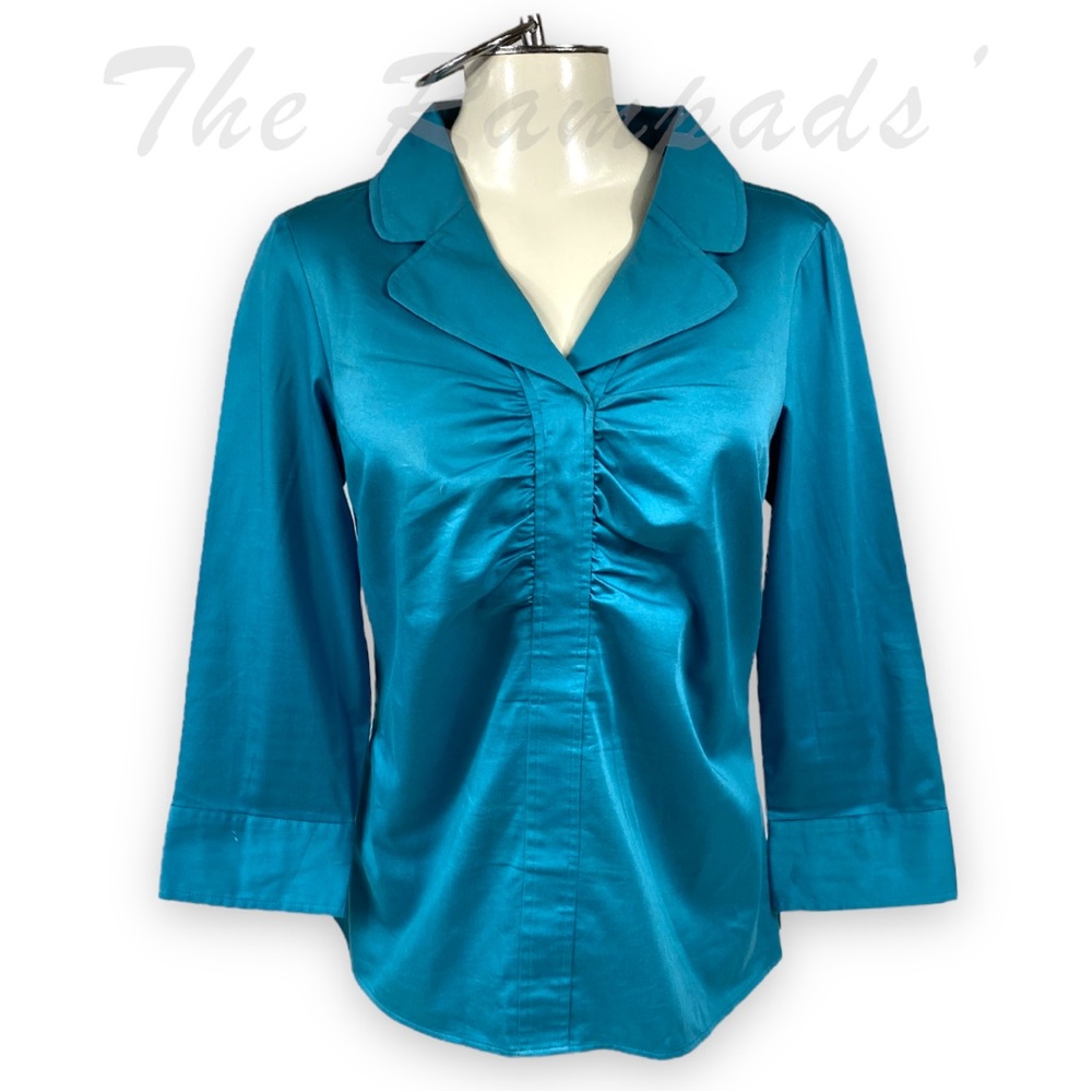 Ann Taylor Turquoise Collar Scrunched Shirt Size Women's 8